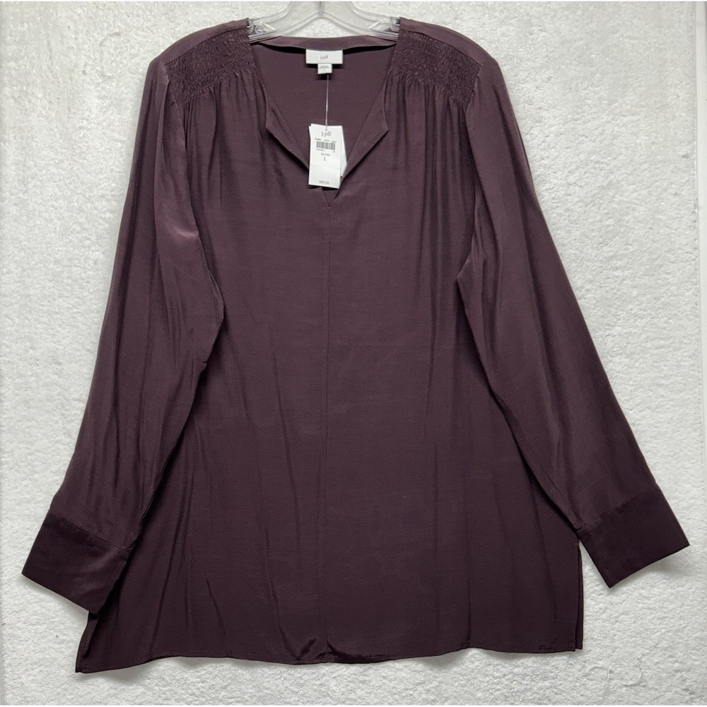 J. Jill Womens Size L Maroon Red Long Sleeve V-Neck Blouse Top New (J12)